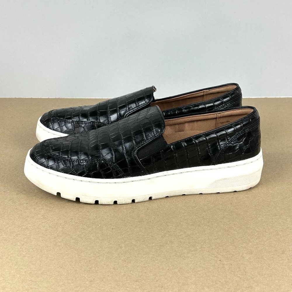 Vionic Dinora Croc Leather Loafers Womens Size 8.5 Black
